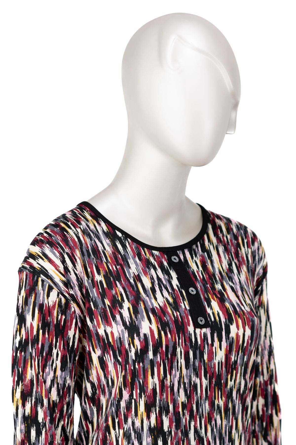 Kadın Turlu Viskon Penye Kumaş Anne Bluz Çizgi Desenli Likralı Yuvarlak Yaka Tam Kalıp